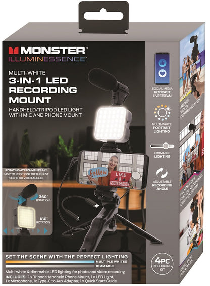 MULTI-WHITE LED RECORDING MOUNT: 3-IN-1 HANDHELD/TRIPOD WITH MIC MSV7-1002-MWT