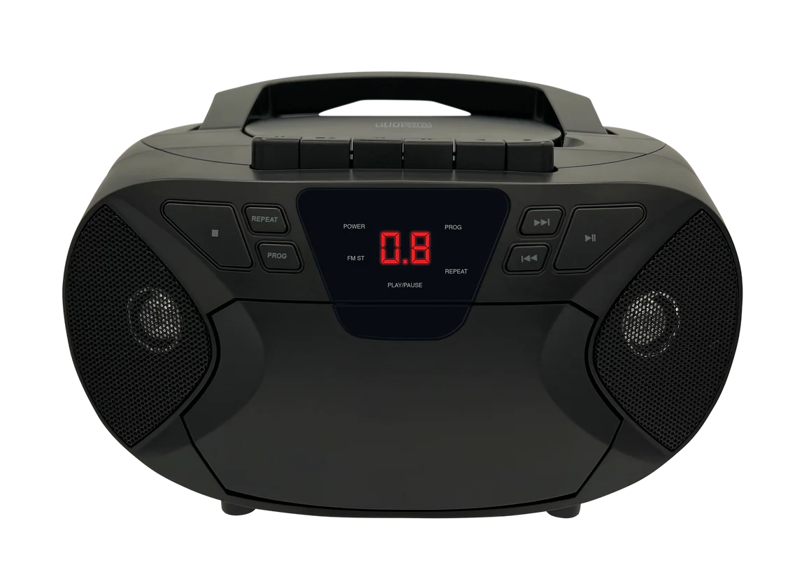 BÓRNE PRCDT555-BK LECTEUR/ENREGISTREUR DE CASSETTE CD PORTABLE BOOMBOX AVEC RADIO AM/FM AUX-IN