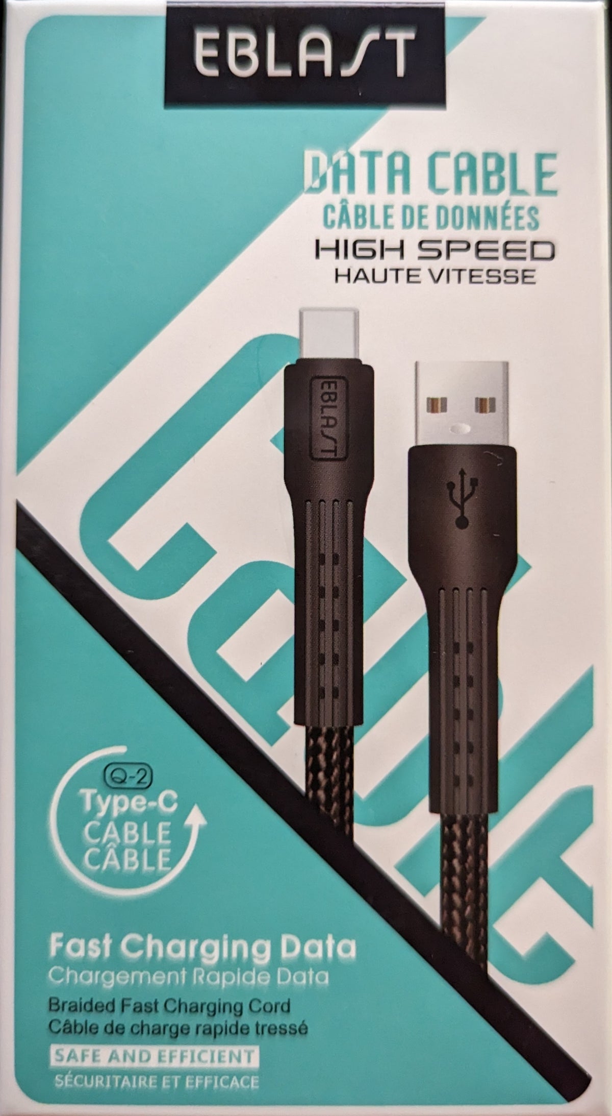 Câble de données Cordon de charge rapide tressé de type C