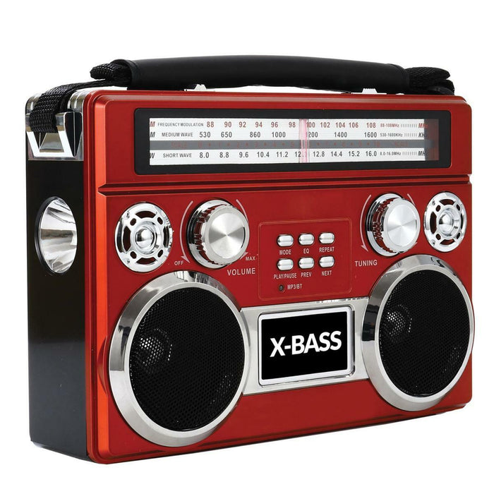 Sunflash Red Radio rétro portable AM/FM/SW 3 bandes avec Bluetooth Boombox (NOIR OU ROUGE)