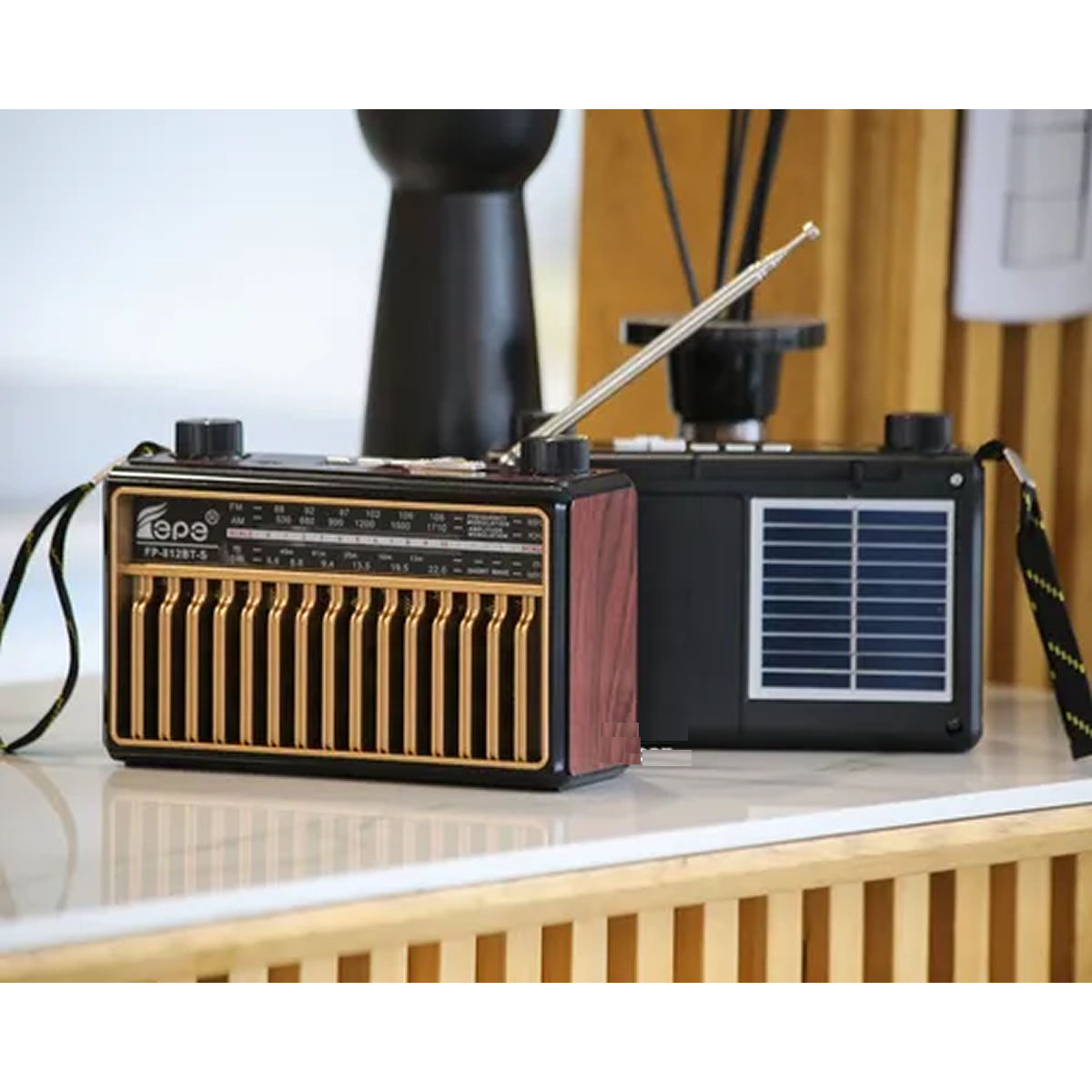 Portable Bluetooth TF-USB-MP3-SW AM & FM Radio with Solar Charging Battery
