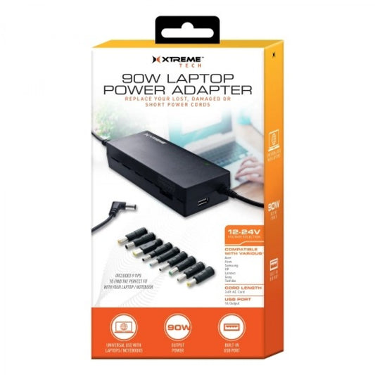 90W UNIVERSAL LAPTOP POWER ADAPTER WITH BUILT-IN USB PORT XCP2-100`-BLK
