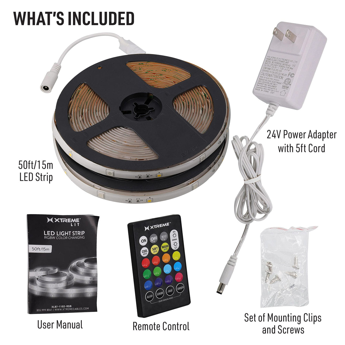 50ft Sound Reactive Color Changing Multi-Color Indoor LED Light Strip (XLB7-1102-RGB)