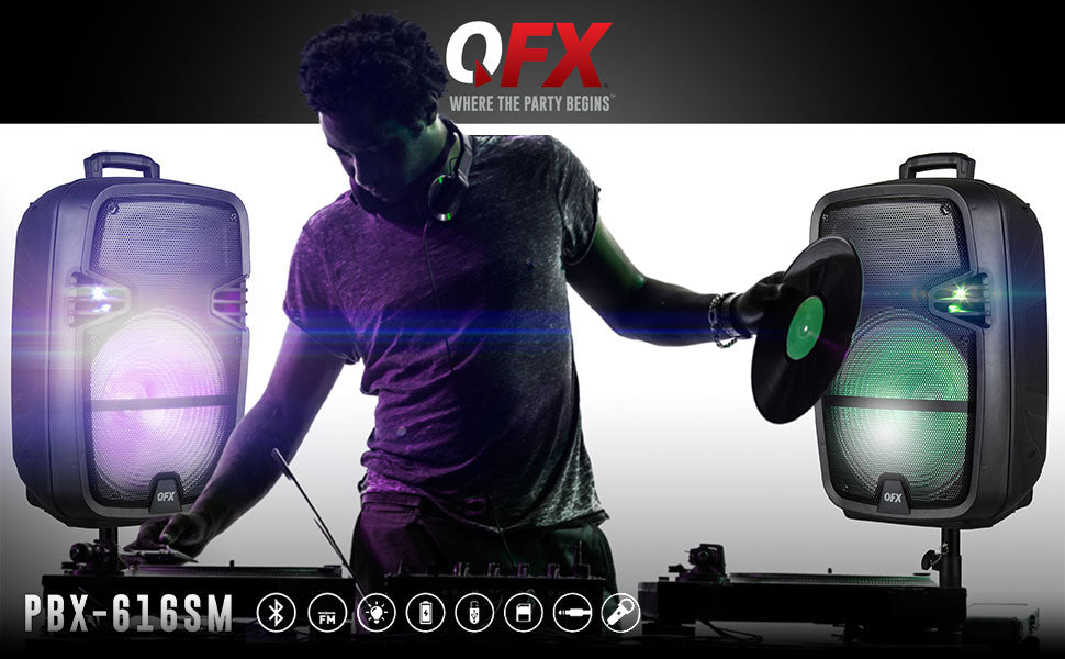 15" Bluetooth Rechargeable Speaker with LED Lights, Mic and Stand, Black