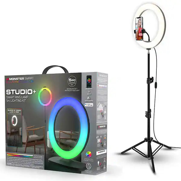 Lampe annulaire intelligente Studio Plus et kit de vlogging LED, comprend un trépied/support 