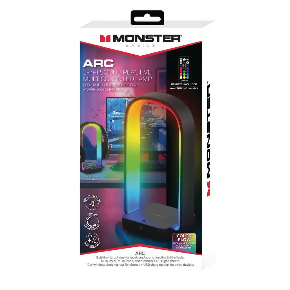 3-In-1 Sound Reactive Multi-Color Arc LED Lamp/Headphone/2 Charging Options