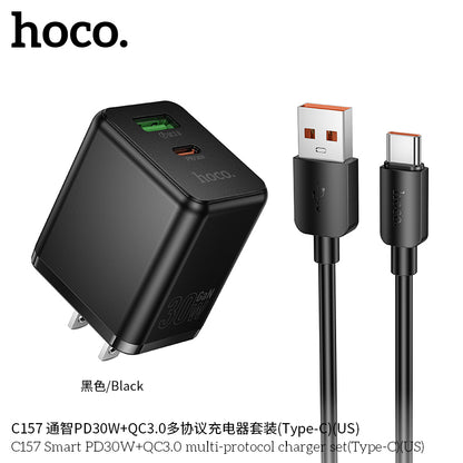 Official Hoco C157 GaN 30W USB C 18W USB-A Charger PD3.0 QC3.0 Fast Charger for iPhone 16 Pro Max 15 Pro Max 14 Pro Samsung s22 ,iPad Smart multi-protocol PD charger