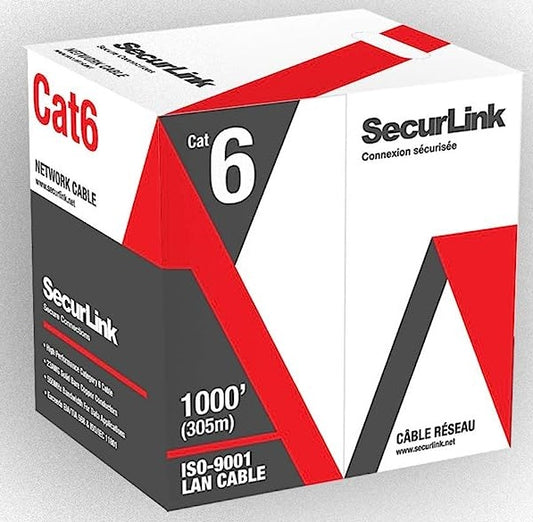 SecurLink CAT6 Ethernet UTP Pull Box CMR FT4 23AWG Twisted Pure Cable, 550MHZ 1000FT WHITE-CAT6-1000WH