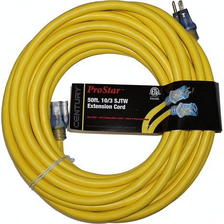 50' 14/3 Gauge/Conductors, Yellow Extension Cord with lighted end D17332050Y