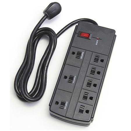 8 Outlets Surge Protector Power Bar with 6' right angle power cord (Black)