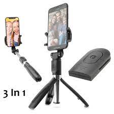 3-in-1 Bluetooth Extendable Selfie Stick Tripod with Remote Control XCA2-1006-BLK