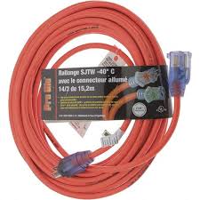 50' 14/3 Gauge/Conductors, Orange Extension Cord with lighted end