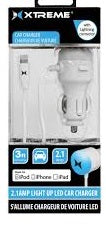 MFI CAR CHARGER 2.1A WITH ATTACHED 1 M LIGHTNING CABLE WHITE