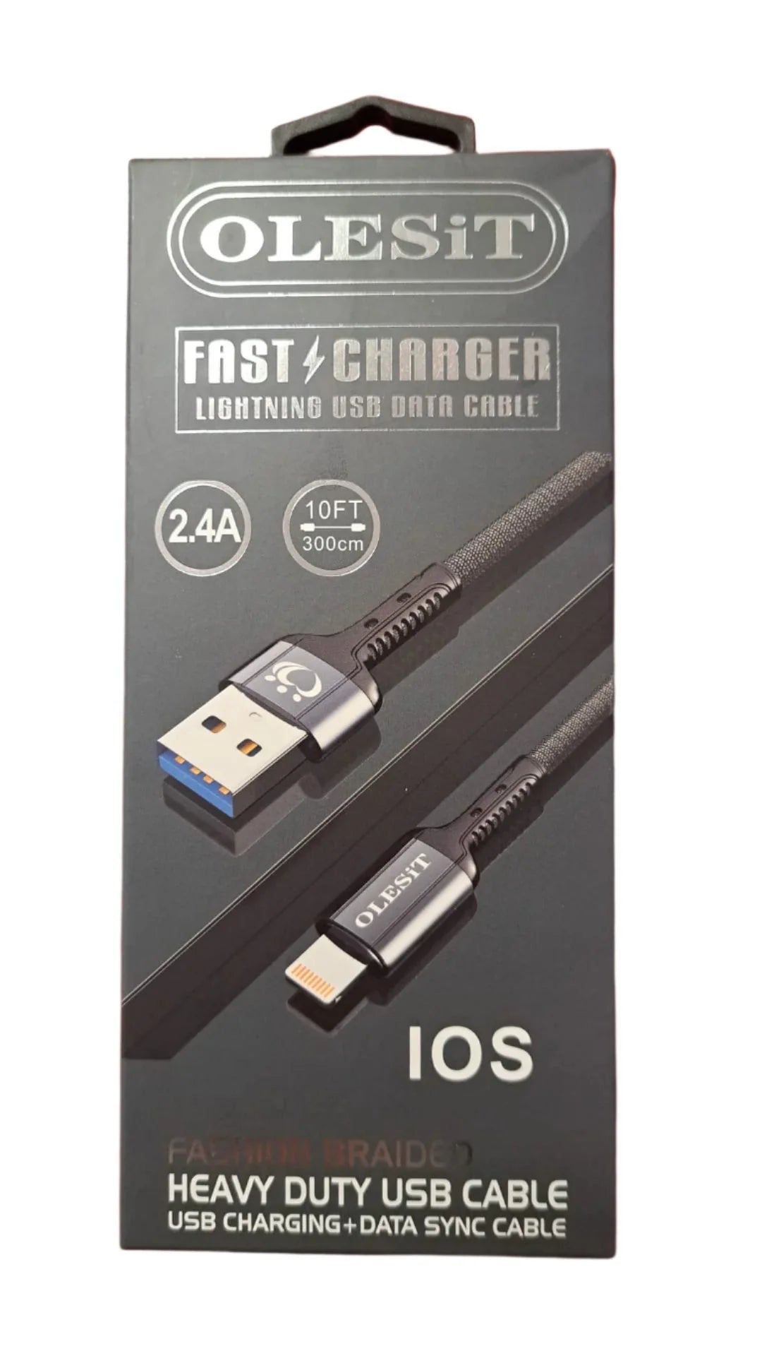 10FT Lightning to USB Braided sync and fast charge  Cable -Black UNS-K188