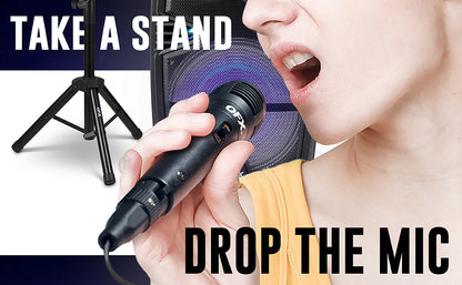 15" Bluetooth Rechargeable Speaker with LED Lights, Mic and Stand, Black