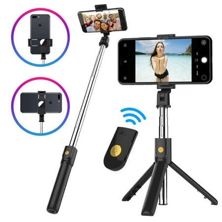Trépied pour téléphone portable, bâton à selfie avec télécommande Bluetooth