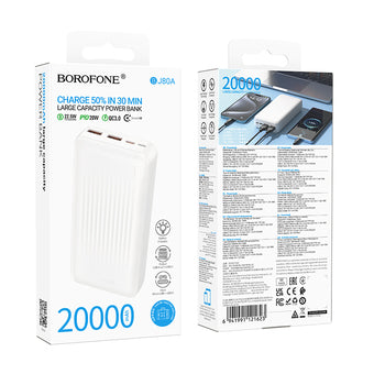 Borofone Power Bank 20000mAh BJ80A/WH Clever - 2xUSB + Type C - QC 3.0 22,5W + PD 20W white