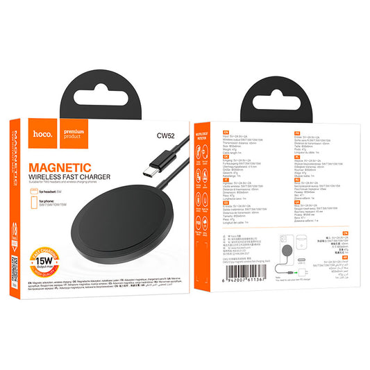 Hoco 15W Magnetic 2 in 1 Wireless Charger (CW52) BLACK