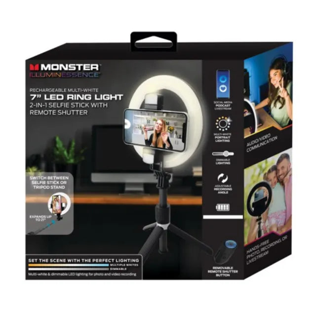 Monster MSV7-1012-MWT Anneau lumineux LED multicolore de 10 po avec trépied flexible 