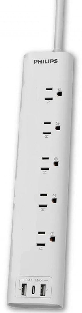 Philips Power bar 5 AC outlets, 1 x USB-C, 2 USB-A, 1.8m cord CHP4156WA/27