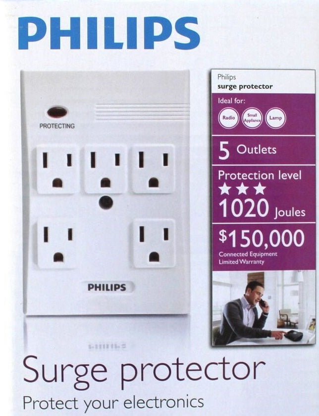 Phillips 5 Outlet Surge Protector SPP3050A/17 BULK