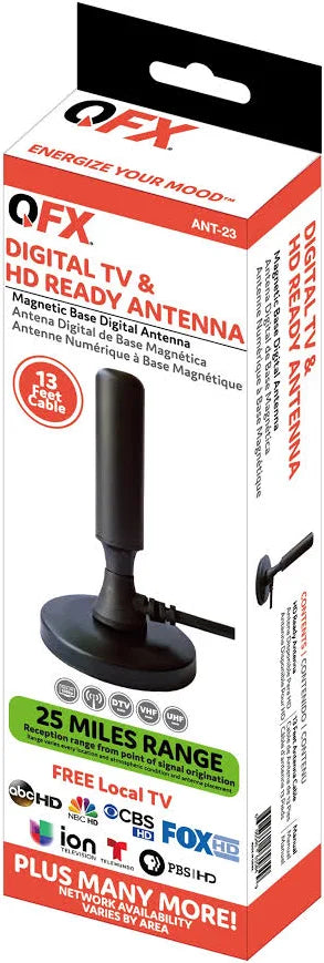 QFX ANT-23 HDTV Indoor Antenna Receives 360° Signals Up to 40 Mile Range, Support 4K
