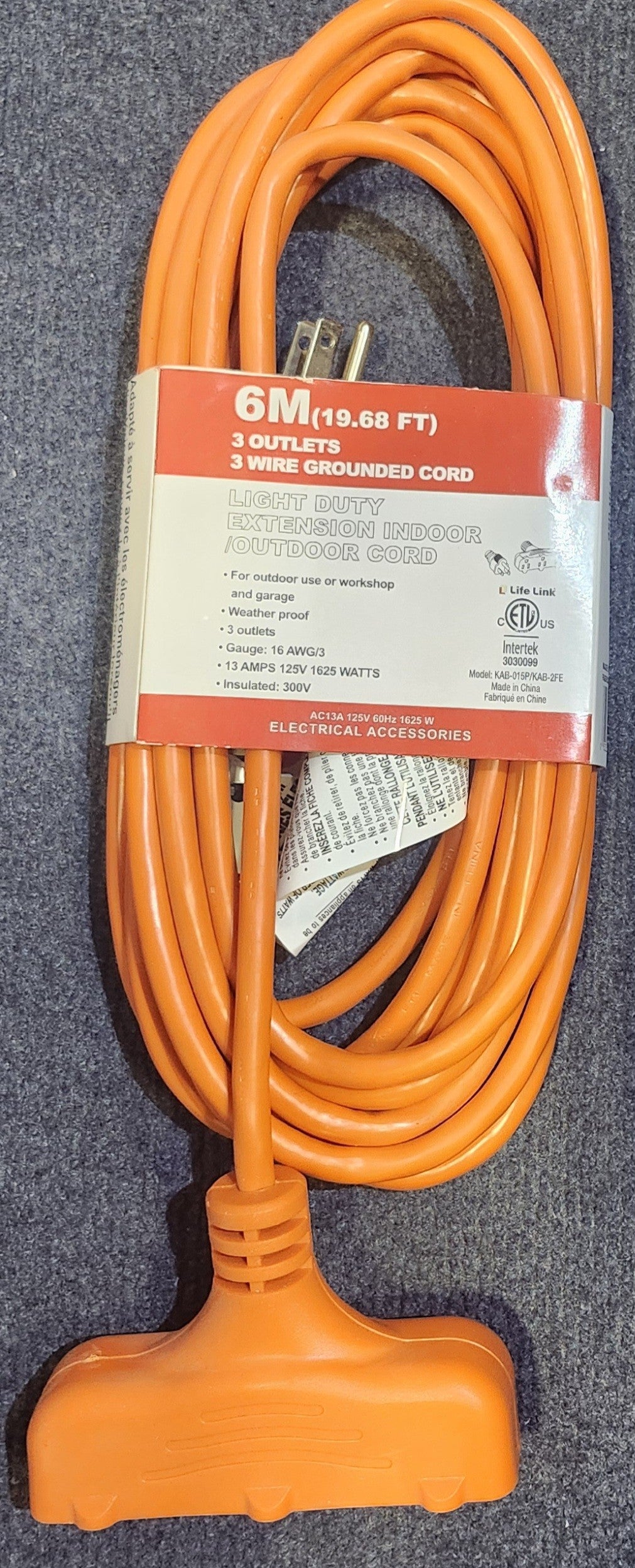 6M ELECTRICAL EXTENSION WITH 3 OUTLETS (ORANGE) WE-0-39-06HD