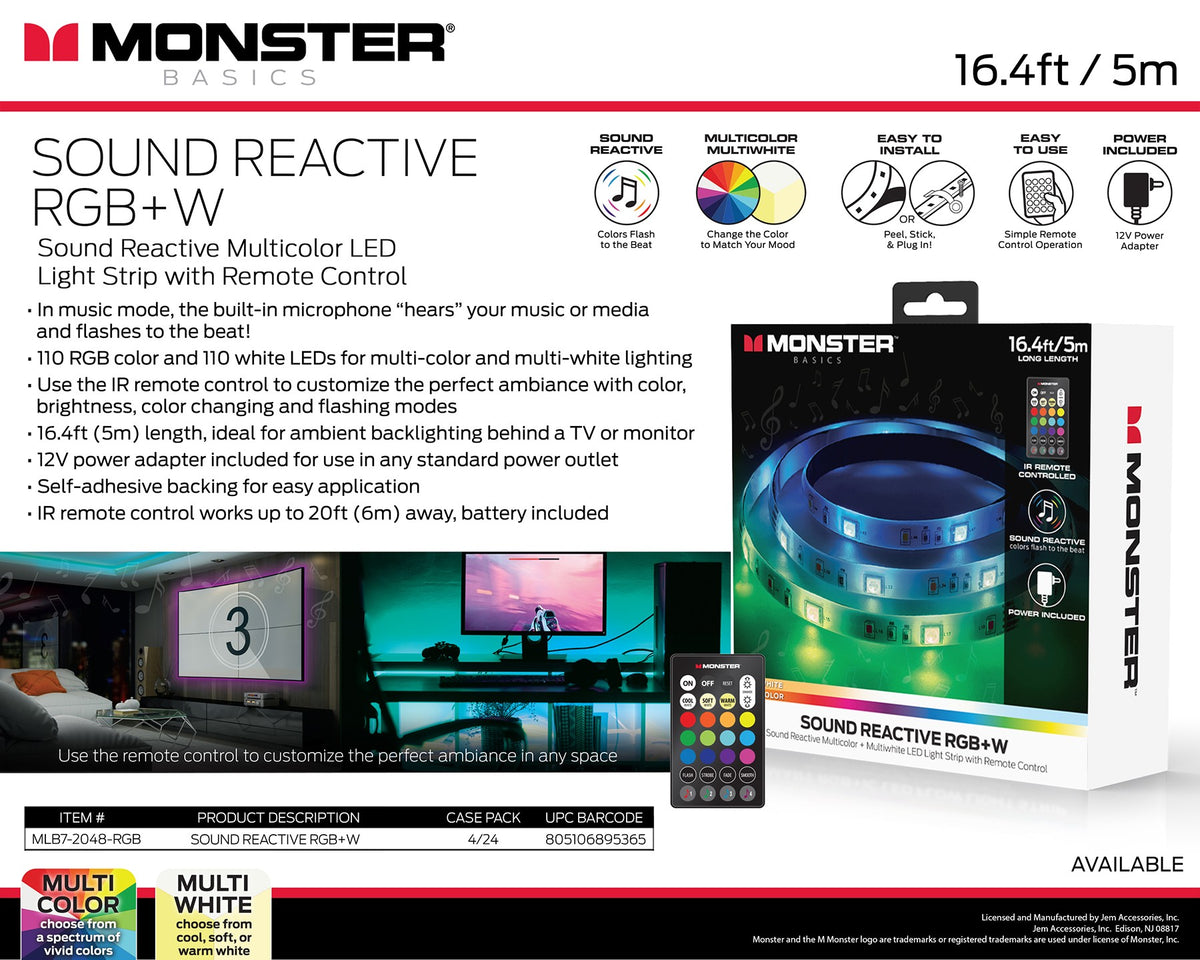 16.4 ft Multi-Color Sound Reactive LED Light Strip, Fits To Any Space, USB-Powered