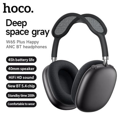 HOCO W65 Plus ANC Noise Reduction Bluetooth Headphones Over The Ear Wireless Big Earphone Hifi Sounds Sport Headsets With Button