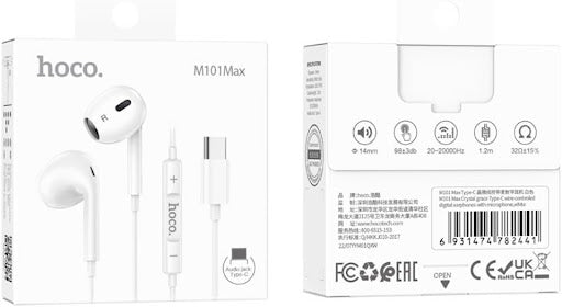 Hoco M101 Pro Crystal USB-C Handsfree, 1.2 Meter Cable Length, Black-White