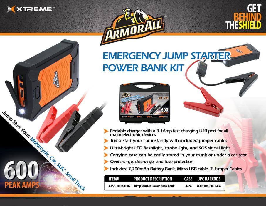 JUMP STARTER KIT 7200MAH POWER BANK MICRO USB CABLE SMART JUMPER CABLES