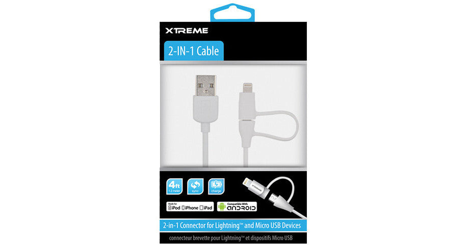 MFI 2-1 LIGHTNING & MICRO CABLE 3FT WH-51820