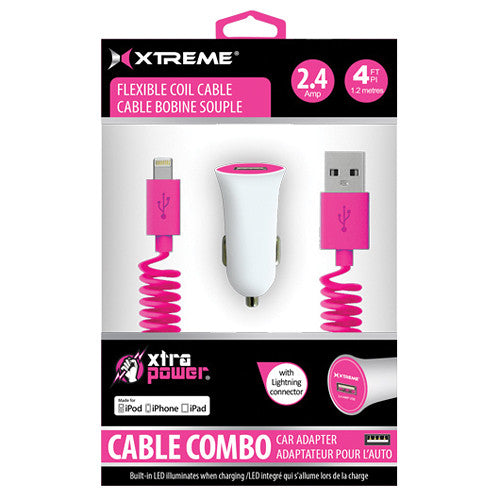 1PORT 2.4A CAR CHARGER 4FT MFI COILED LIGHTNING CABLE BLACK