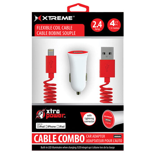CHARGEUR DE VOITURE 1PORT 2,4A 4FT MFI CABLE LIGHTEN ENROULÉ WH