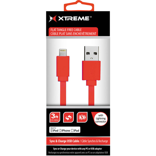 CABLE LIGHTNING MFI PLAT 3FT ROUGE
